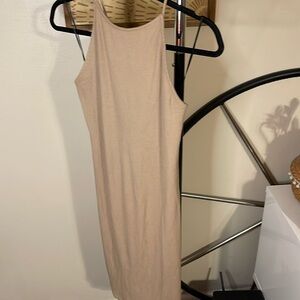 High neck, cut out back, tan dress from h&m, large